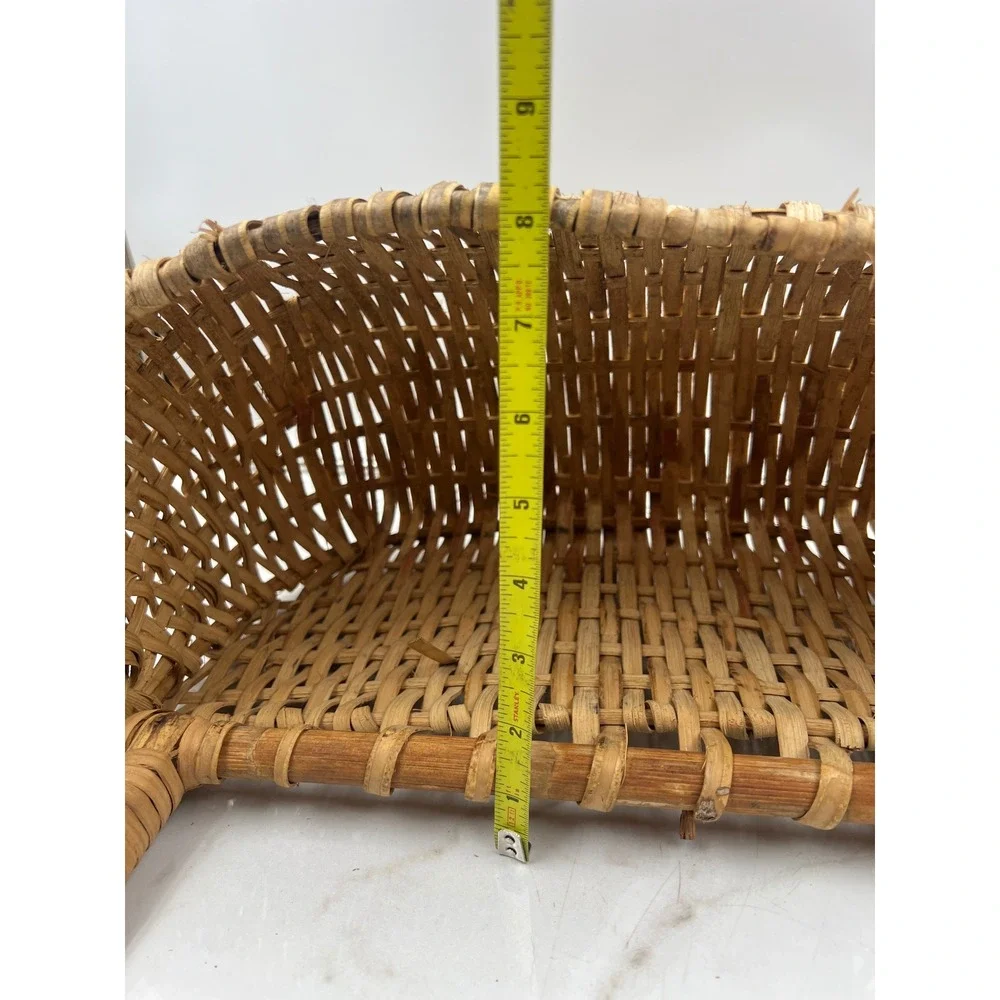 VTG Wicker Gathering Basket Hanging Peg Bentwood Handle Rustic Garden Brown